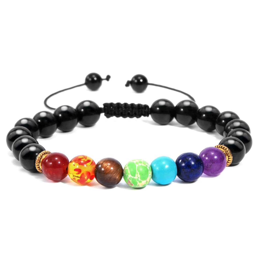 7 Chakra Beads Natural Lava Tiger Eye Stone Bracelet For Women Men Healing Balance Therapy Bracelets Jewelry Prayer Adjustable