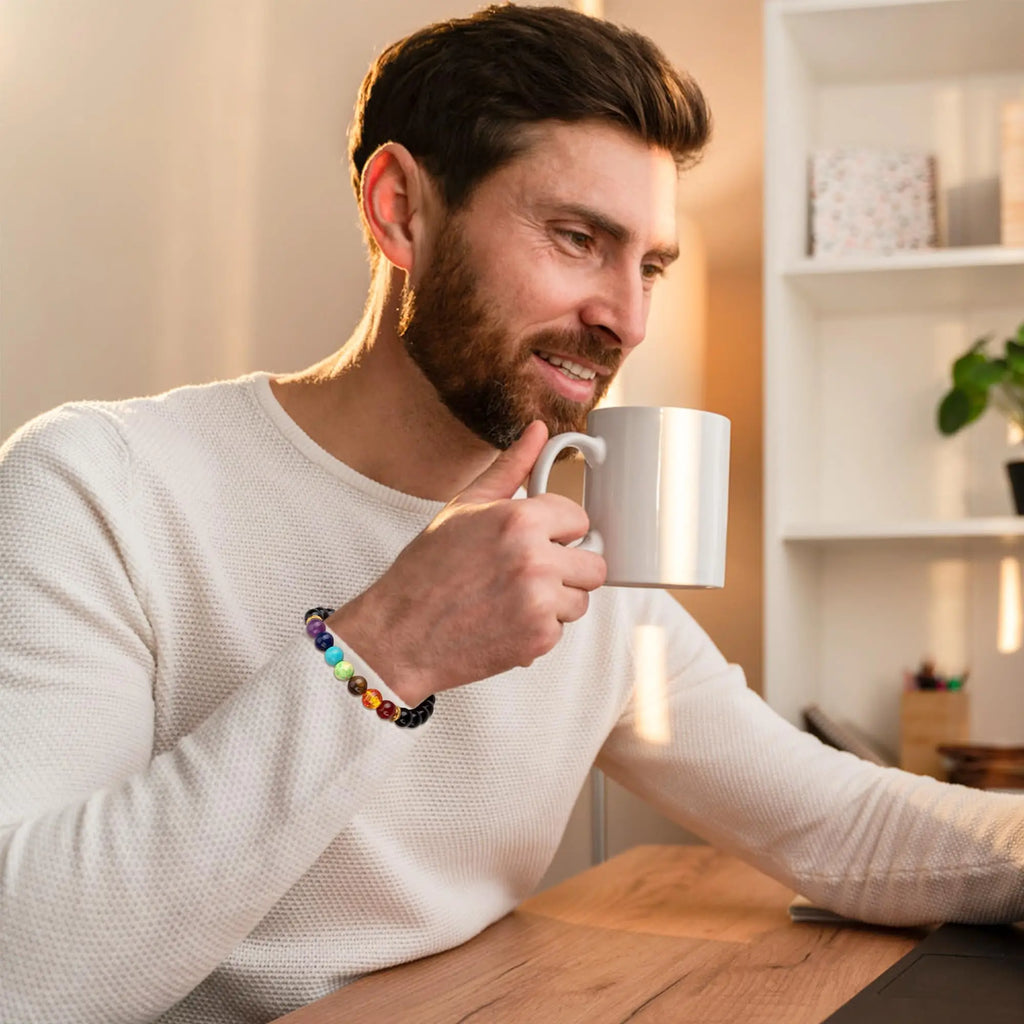 7 Chakra Beads Natural Lava Tiger Eye Stone Bracelet For Women Men Healing Balance Therapy Bracelets Jewelry Prayer Adjustable