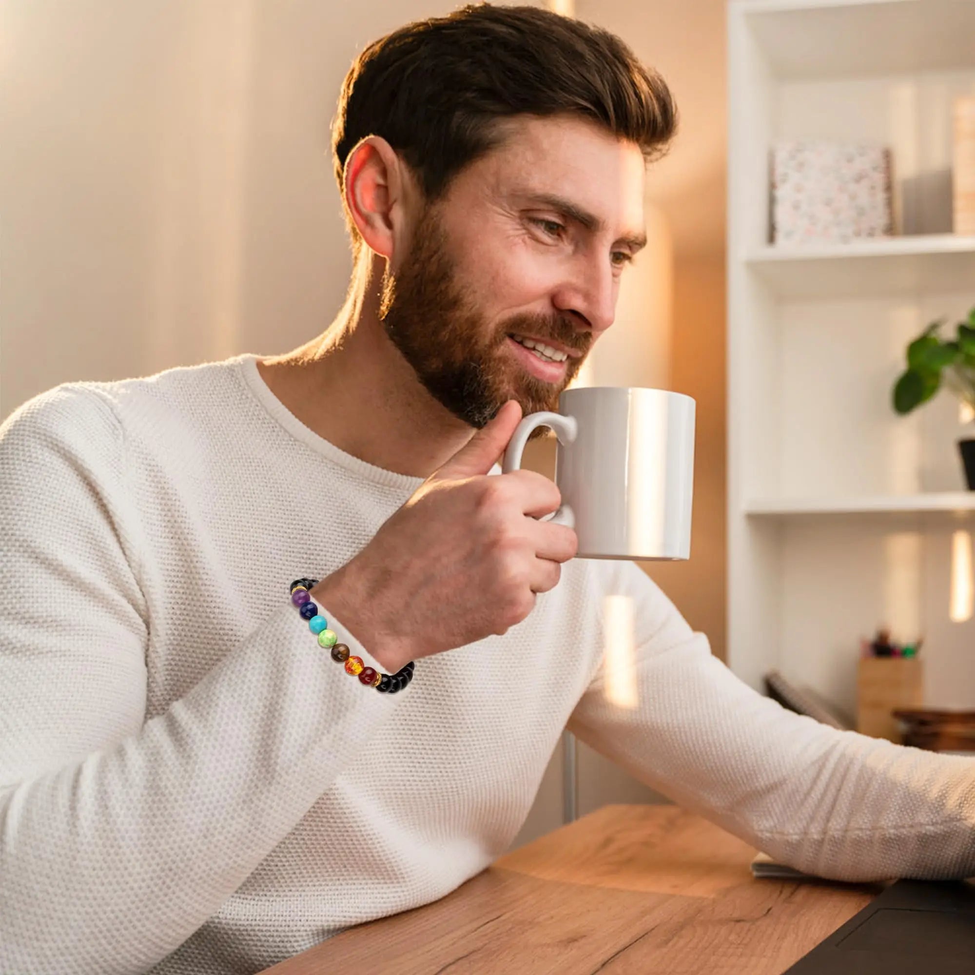 7 Chakra Beads Natural Lava Tiger Eye Stone Bracelet For Women Men Healing Balance Therapy Bracelets Jewelry Prayer Adjustable