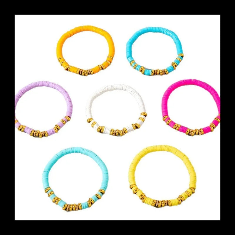 Accessories, Bohemian Vintage CCB Handmade Beaded Bracelet, Elastic Pottery Spacer Bracelet