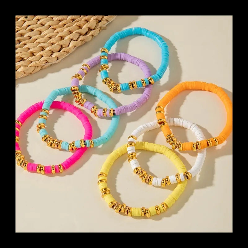 Accessories, Bohemian Vintage CCB Handmade Beaded Bracelet, Elastic Pottery Spacer Bracelet