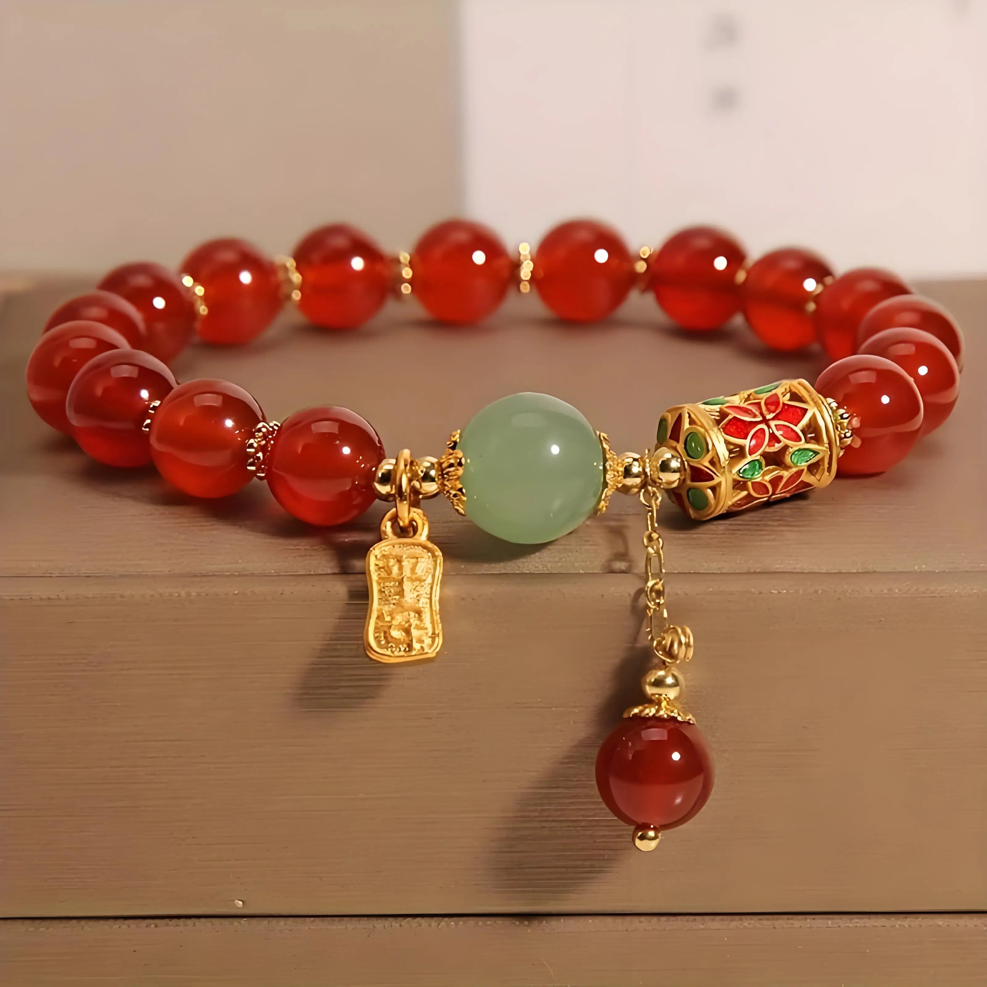 Handcrafted Red Bead Bracelet, Dainty Lucky Charm for Women - Thoughtful Gift for Mom, Friend with Best Wishes