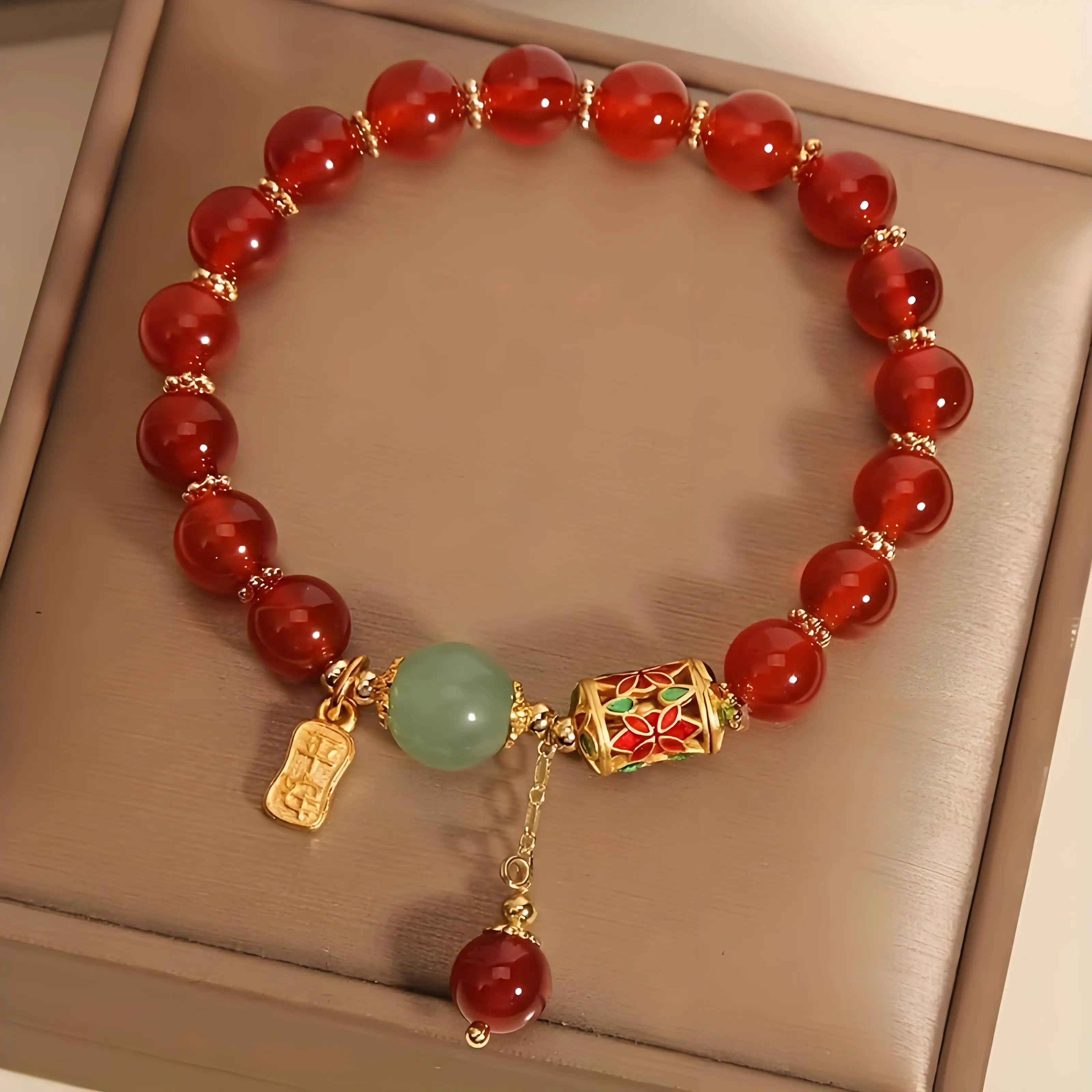 Handcrafted Red Bead Bracelet, Dainty Lucky Charm for Women - Thoughtful Gift for Mom, Friend with Best Wishes