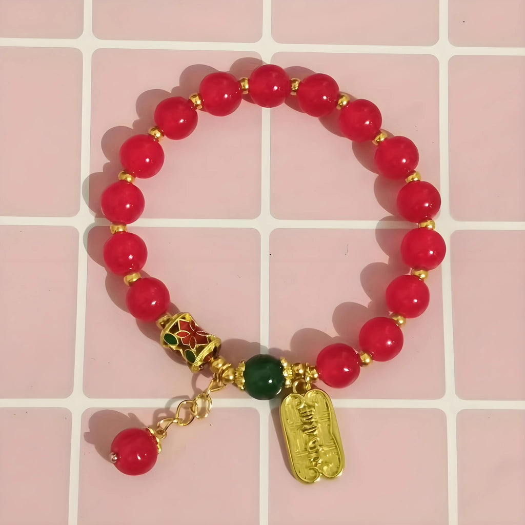 Handcrafted Red Bead Bracelet, Dainty Lucky Charm for Women - Thoughtful Gift for Mom, Friend with Best Wishes